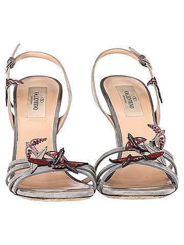 Mario Valentino Valentino Garavani Garden of Delight Sandal Heels in Grey Suede (view 2)