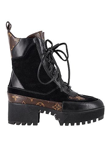 Louis Vuitton Louis Vuitton Suede Monogram Laureate Desert Boots in Black Coated Canvas (view 1)