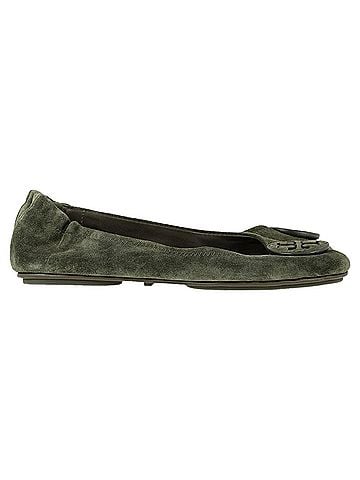 Tory Burch Tory Burch Minnie Travel Ballet Flats in Green Suede (view 1)