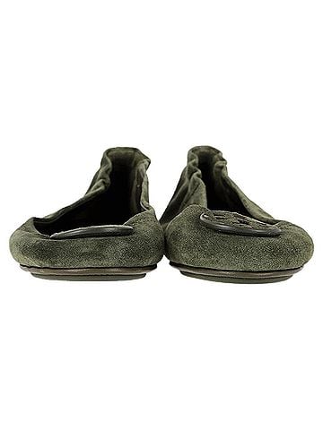 Tory Burch Tory Burch Minnie Travel Ballet Flats in Green Suede (view 2)