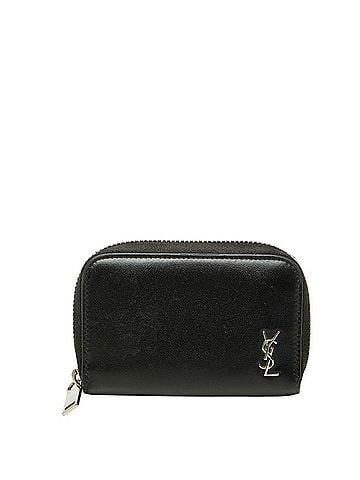 Saint Laurent Saint Laurent Tiny Monogram Cassandra YSL Logo Round Zipper Wallet/Coin Purse 607765 Black Silver Leather Women's SAINT LAURENT (view 1)