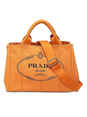 Prada Prada Triangle Logo Plate Canapa Mini Handbag Shoulder Bag 2-Way Orange Canvas Women's PRADA (view 1)