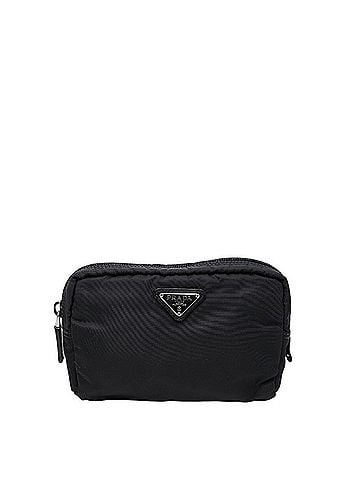 Prada Prada Triangle Logo Plate Handbag Pouch Black Nylon Leather Women's PRADA (view 1)