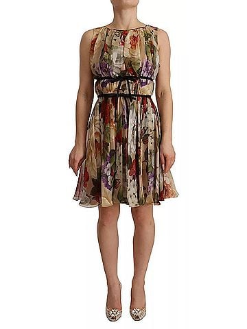 Dolce & Gabbana Basic Beige Floral Sleeveless Round Neck Mini Women's Dress (view 1)