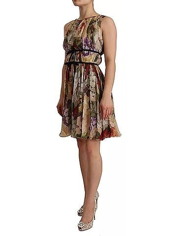 Dolce & Gabbana Basic Beige Floral Sleeveless Round Neck Mini Women's Dress (view 2)