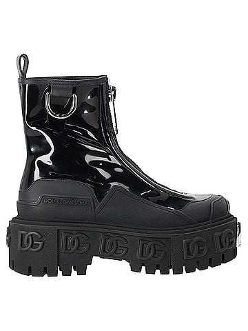 Dolce & Gabbana Dolce & Gabbana High Trekking Zip Front Ankle Boots in Black Patent Leather (view 1)