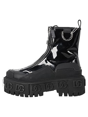 Dolce & Gabbana Dolce & Gabbana High Trekking Zip Front Ankle Boots in Black Patent Leather (view 2)