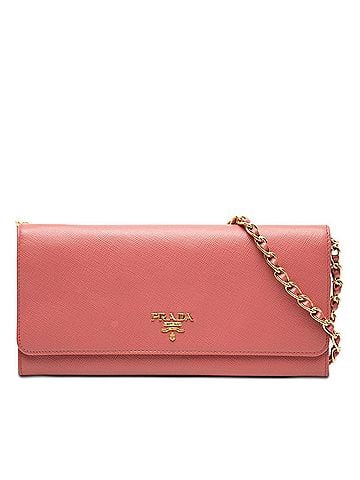 Prada Prada Saffiano Crossbody Chain Wallet, Long 2-Way Clutch Bag, Shoulder Pink Leather, Women's PRADA (view 1)