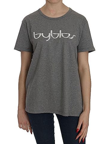 Byblos Cotton Grey Short Sleeve Round Neck Top T-shirt Women's Blouse (view 1)