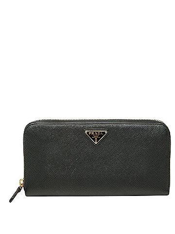 Prada Prada Triangle Logo Plate Long Wallet, Black Saffiano Leather, Women's PRADA (view 1)