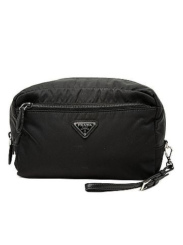Prada Prada Triangle Logo Plate Handbag Pouch 1NE393 Black Nylon Leather Women's PRADA (view 1)
