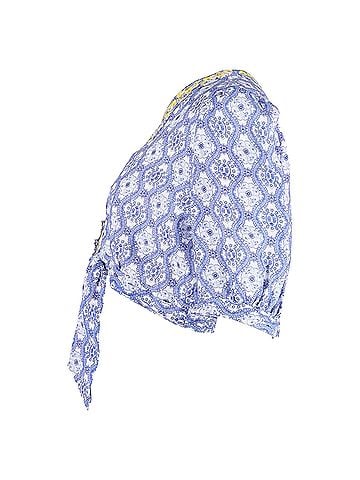 Saloni Saloni Jamie Floral-Embroidered Cropped Top in Blue Linen (view 2)