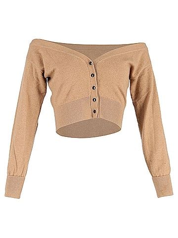 Alexander Wang  Alexander Wang Sheer Yoke Cropped Cardigan in Brown Wool (view 1)