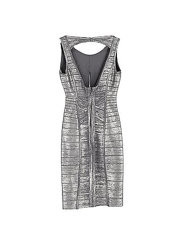 Herve Leger Herve Leger Foil Cutout Bandage Dress in Silver Rayon (view 2)