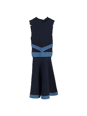 Fendi Fendi Knitted Sleeveless Mini Dress in Navy Blue Viscose (view 2)