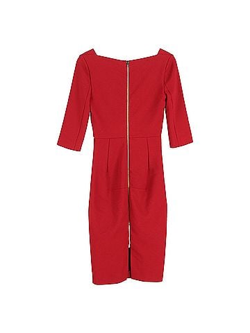 Roland Mouret Roland Mouret Crepe Midi Dress in Red Viscose (view 2)