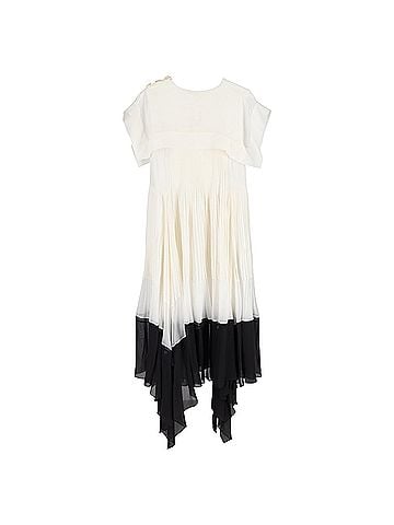 Chloé  Chloé Square Collar Pleated Midi Dress in White and Black Viscose (view 2)
