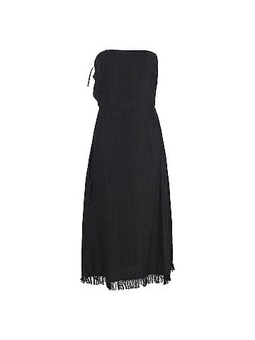 Theory  Theory Phyly Fringed Strapless Midi Dress in Black Linen (view 1)