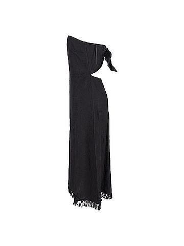 Theory  Theory Phyly Fringed Strapless Midi Dress in Black Linen (view 2)