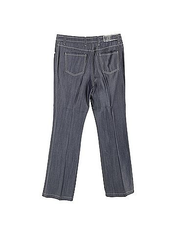 Escada  Escada Visible Stitch Detail Straight-Leg Trousers in Grey Cotton (view 2)