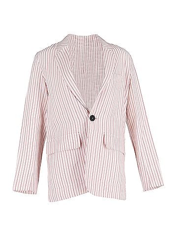 Vanessa Bruno Vanessa Bruno Leto Pinstriped Woven Blazer in White Linen (view 1)