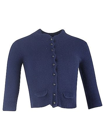 Mulberry  Mulberry Buttoned Cropped Cardigan in Blue Wool (view 1)
