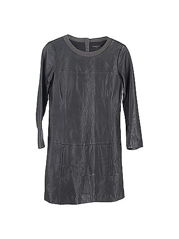 Theory  Theory Jeselia Long-Sleeve Mini Dress in Black Leather (view 1)