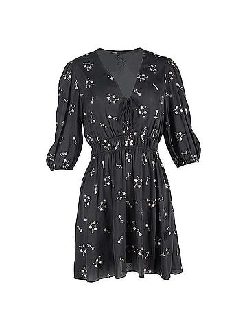 Maje Maje Sequin-Embellished V-Neck Mini Dress in Black Polyester (view 1)