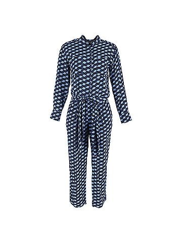 Diane von Furstenberg  Diane Von Furstenberg Geometric Printed Long Sleeve Jumpsuit in Blue Viscose (view 1)