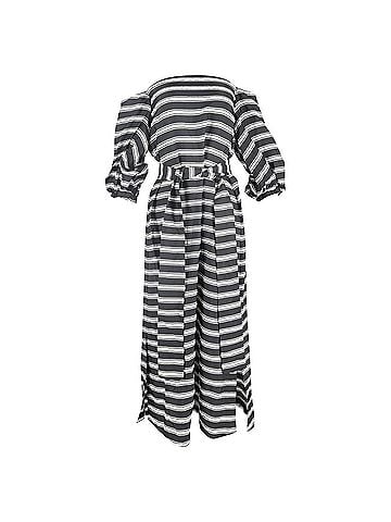 Lisa Marie Fernandez  Lisa Marie Fernandez Striped Off-Shoulder Maxi Dress in Black Viscose (view 1)