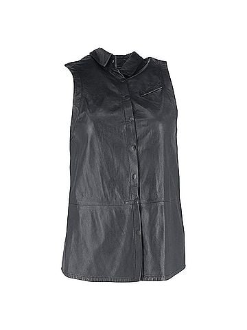 Cue Dion Lee Buttoned Sheer Back Sleeveless Top in Black Leather (view 1)
