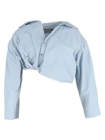 Jacquemus Jacquemus Mejean Cropped Poplin Shirt in Light Blue Cotton (view 1)