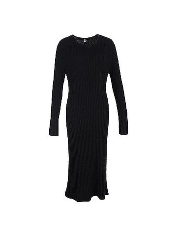 Totême Totême Ribbed-Knit Long Sleeve Maxi Dress in Black Wool (view 1)
