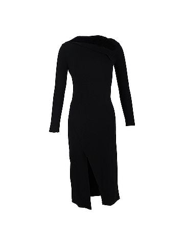 Oscar De La Renta Oscar de la Renta Draped Crepe Midi Dress In Black Wool (view 1)