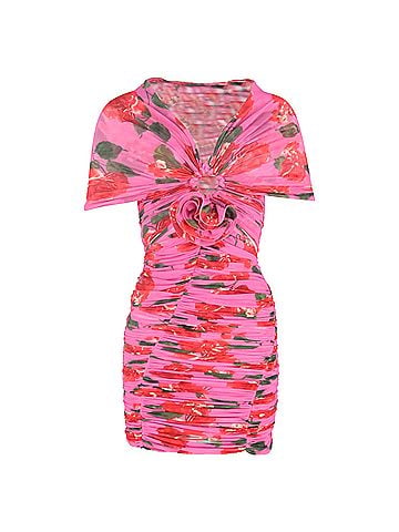 Magda Butrym Magda Butrym Floral-Print Ruched Off-Shoulder Mini Dress In Pink Polyamide (view 1)