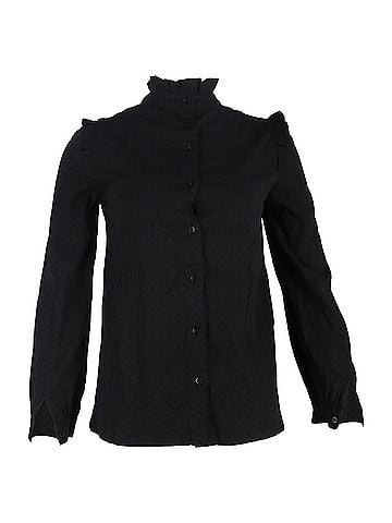 A.P.C.  A.P.C. Ruffle-Trimmed Long Sleeve Blouse in Black Cotton (view 1)
