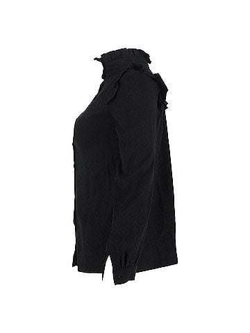 A.P.C.  A.P.C. Ruffle-Trimmed Long Sleeve Blouse in Black Cotton (view 2)
