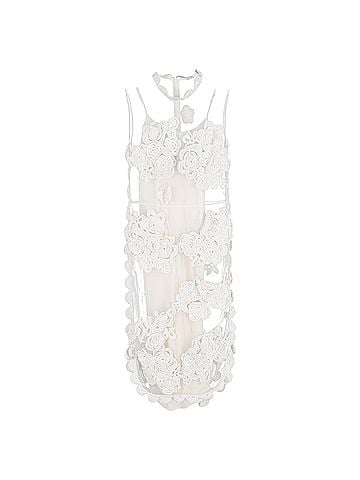 Simone Rocha  Simone Rocha Floral-Applique Mesh Midi Dress in White Polyester  (view 1)