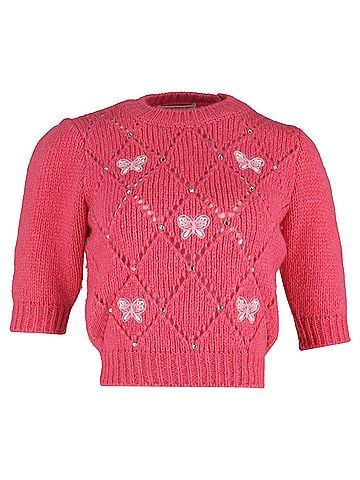 Alessandra Rich Alessandra Rich Embellished Sweater in Pink Wool (view 1)