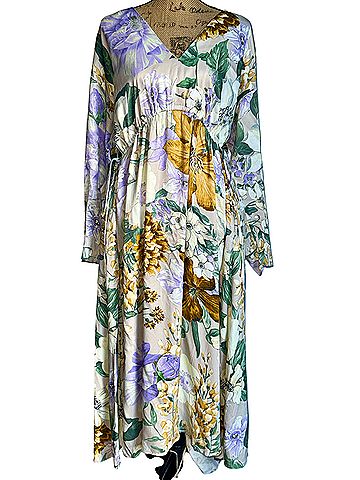 ASOS Crème Floral Satin Oversized Maxi with Drawstrings Casual Dress (view 1)