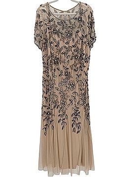 Adrianna Papell Beaded Short Sleeve Floral Godet Gown Cocktail Dress (view 2)