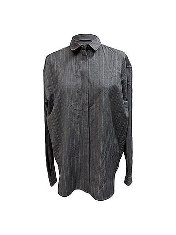 Totême  Totême Pinstriped Button-Down Shirt in Grey Wool (view 1)