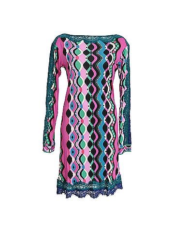 Emilio Pucci  Emilio Pucci Printed Lace-Detailed Mini Dress in Multicolor Viscose (view 1)