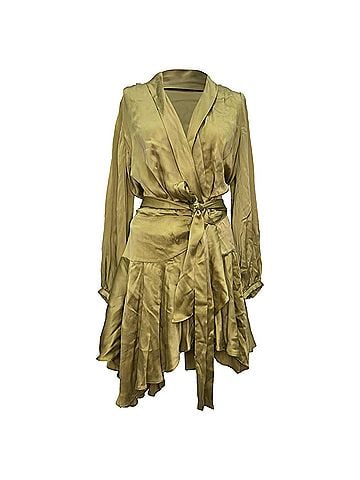 Zimmermann  Zimmermann Empire Wrap Mini Dress in Olive Silk (view 1)