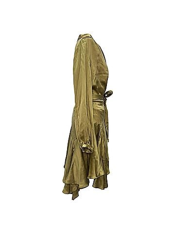 Zimmermann  Zimmermann Empire Wrap Mini Dress in Olive Silk (view 2)