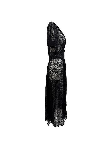 Paco Rabanne Paco Rabann Lace Button-Down Midi Dress in Black Nylon (view 2)