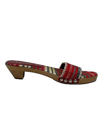 Prada Prada Patterned Wooden Mule Sandals in Multicolor Cotton (view 1)