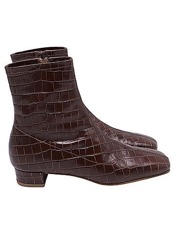 by FAR By Far Croc-Embossed Ankle Boots in Brown Leather  (view 1)