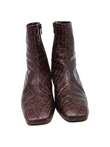 by FAR By Far Croc-Embossed Ankle Boots in Brown Leather  (view 2)