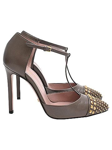 Gucci Gucci Studded Coline T-Strap Pumps in Brown Leather (view 1)